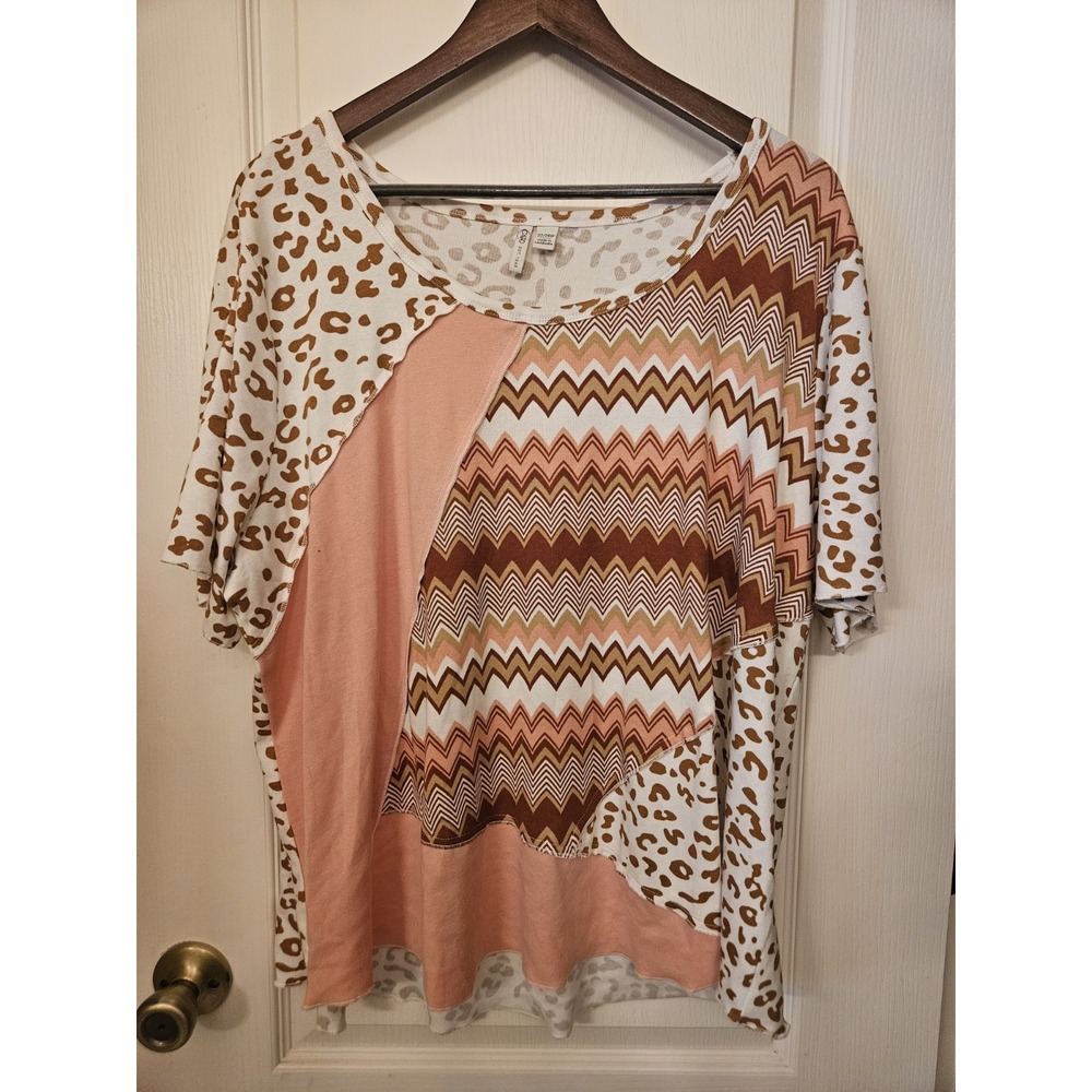 Cato Womens Shirt Striped Animal Print Sz 22/24W Top Boho Casual NWT